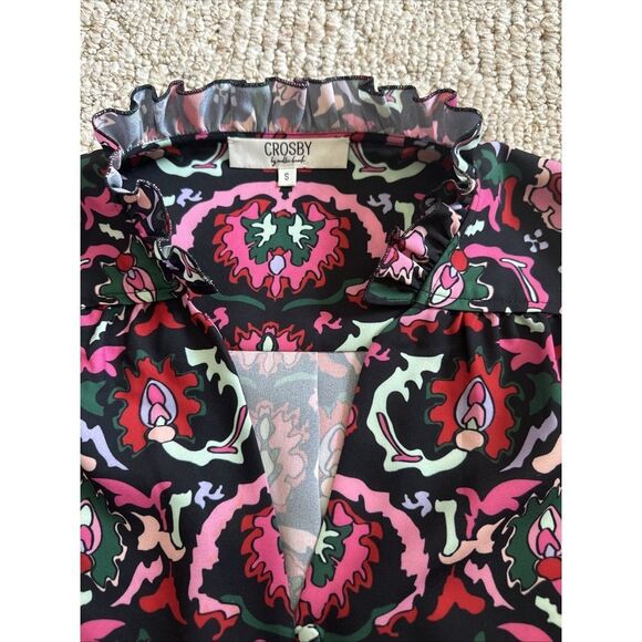 Crosby By Mollie Burch Womens Floral Print V Neck Blouse Multi Colored Sz Small - Picture 2 of 5